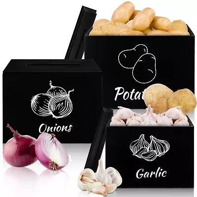 3 Pcs Potato And Onion Storage Bin Kitchen Wooden Garlic Storage Container S... • $43.62