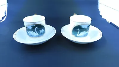 Set Of 2 Mini Tea Cups And Saucers Swans • $20