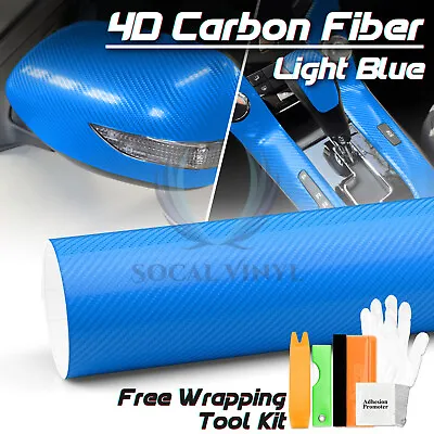 4D Carbon Fiber Light Blue Glossy Vinyl Wrap Decal Sheet Bubble Free Sheet Film • $4.99