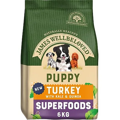 6kg James Wellbeloved Superfoods Puppy Junior Dry Dog Food Turkey Kale & Quinoa • £39.99