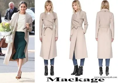 Mackage Sand Mai Long Wool Wrap Coat Womens Size M - As Seen On Meghan Markle • $950