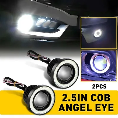 2Pcs Universal 2.5  Round Projector LED DRL Halo Angel Eyes Fog Lights Lamp NEW • $17.19