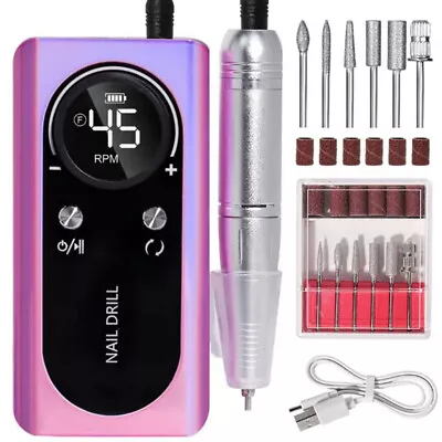 45000RPM Rechargeable Nail Drill Machine With LCD Low Noise Professional Polish • $41