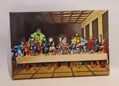 Time Art Superhero Last Supper Canvas 8” X 12” Marvel & DC Characters • £9.99