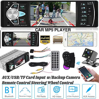 4.1  Single Din Car Stereo Radio Bluetooth MP5 Player AUX/USB/TF + Backup Camera • $39.99