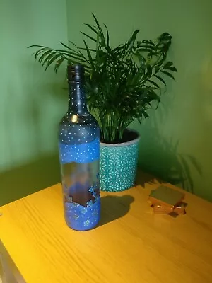 £5.99 • Buy Flower Vase Hand Painted Tall Glass Bottle Table Centerpiece Black/Blue/Grey