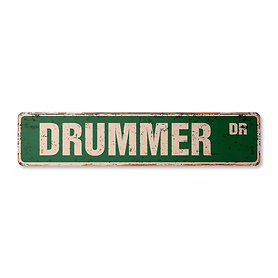 DRUMMER Vintage Street Sign Metal Plastic Drum Sticks Cymbal Music Band • $28.99
