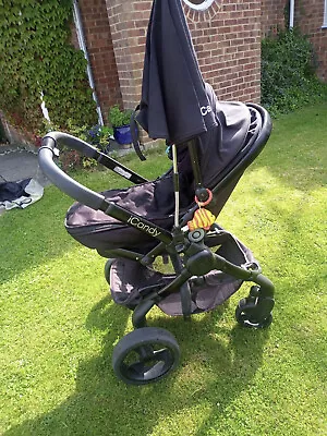 ICandy Peach 3 Pushchair & Carrycot Pram Stroller Baby Jet Black Edition • £75