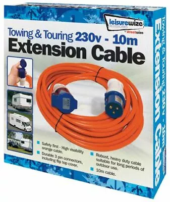 Orange 10 Metre 230v Caravan Camping Electric Hook Up Extension Mains Cable Lead • £23.99