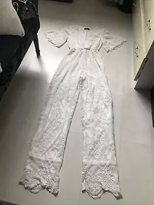 Club L Off White Lacey Lined Jumpsuit Very Cute Vintage Look Size 8 Used Wedding • £10