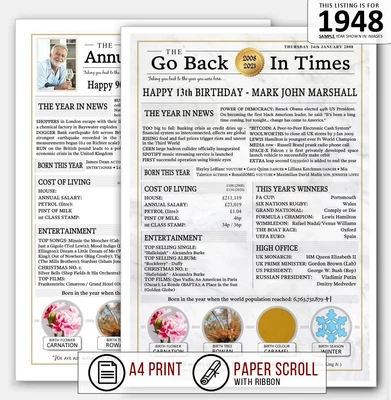 Born Back In This The Year 1948 1949 75th Personalised Birthday Present Gift V6B • £3.90