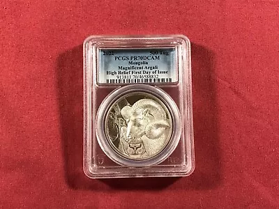 2022 Mongolia 1oz Silver UHR Magnificent Argali 1st Day Of Issue  PCGS PR70DCAM • $111.39