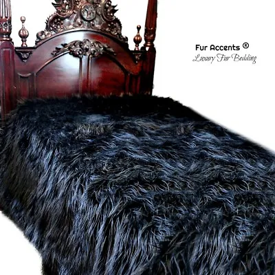 Faux Fur Bedspread - Comforter - Throw Blanket - Black Mongolian Shag Queen King • $698