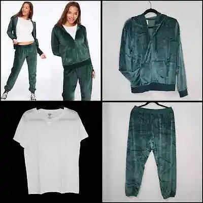 Victoria's Secret PINK Green Velour Matching Track Suit Set & White Tee Large • $150
