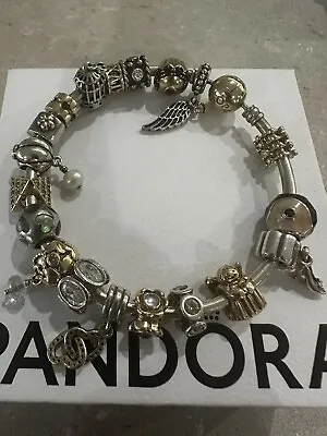 $2100 • Buy Pandora Bangle With Charms 14k Gold, Two Tone, 925 And 9ct