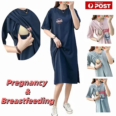 $23.99 • Buy Maternity Women Breastfeeding Pregnant Nursing Dress Summer Short Sleeve Clothes