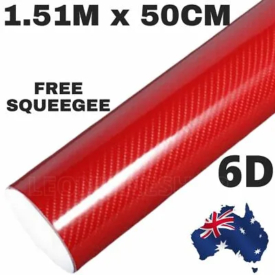 1.52M X 50CM 6D GLOSS RED CARBON FIBER CAR VINYL WRAP FILM ROLL AIR RELEASE • $24.99