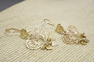 Vintage ARPAS 14k Rose & Yellow Gold Hearts Gypsy Chandelier Filigree Earrings • $249.99