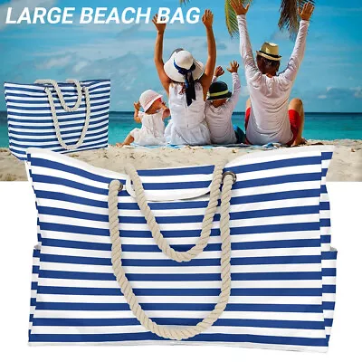 Large Beach Blue Stripe Pool Beach Bag Tote Shoulder Bag Outdoor Waterproof AU • $20.37