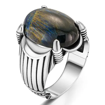 Solid 925 Sterling Silver Blue Tiger's Eye Stone Men's Ring • $44.90