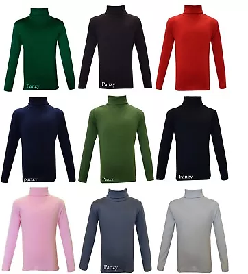 Kids Boys Girls Polo Neck Jumper Roll / Turtle Neck  Long Sleeved Tops 95%cotton • £6.99