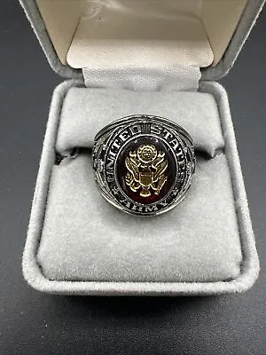 Vintage United States Army Ring Stainless Steel Silver Tone & Red Stone Size 10 • $79.99