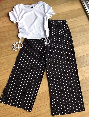 Nasty Gal Black And White Cropped Trousers Size 6 And White Top • £3