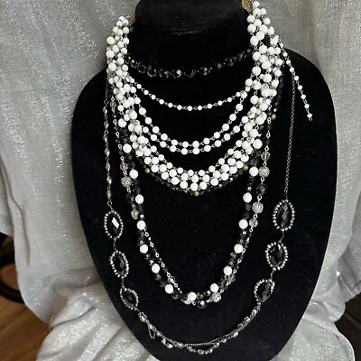 Black & White Vintage To Modern Assorted Costume Necklace Beads  Jewelry Lot • £23.40