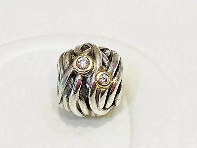 $349 • Buy Authentic Pandora Woven Together Diamond 14CT Gold Silver Charm 790568 Retired
