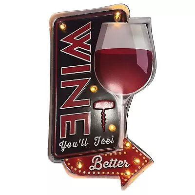 Wine Sign - Light Up Metal Vintage Wine Wall Décor With LED Lights – Battery ... • $41.65