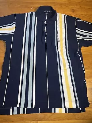 Vintage 90s Blue White Yellow Nautica Colorblock Polo Shirt Medium Nineties 90 • $8