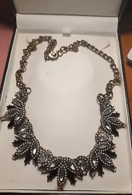 Zara  Style Necklace Rhinestone Arylic Crystal Gold  Tone Statement Necklace • $13.66