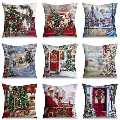 $3.52 • Buy 18  Vintage Christmas Santa Retro Cushion Cover Xmas Pillow Case Sofa Home Decor