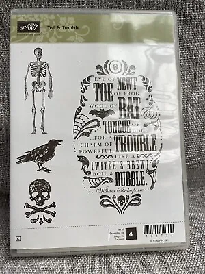 Stampin Up TOIL AND TROUBLE Stamps Halloween Skeleton Skull Crossbones Crow • $18