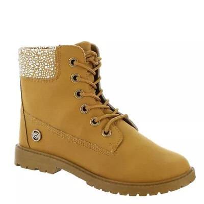 WOMEN'S Bebe ZARA RHINESTONE ANKLE LACE-UP BOOTS WHEAT TAN SIZE 7.5 NEW IN BOX • $32.99