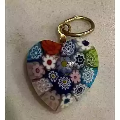 Vintage Gold Millefiori Murano Glass Heart Necklace Pendant Valentine’s Gift • $22.99