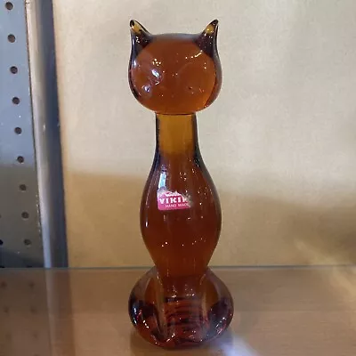 Vintage Viking Glass MCM Amber Sitting Cat Figure 6 Inch Paperweight Figurine • $75