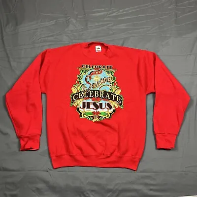 Vintage 90s The Season To Celebrate Jesus Christmas Sweatshirt Large Red VTG • $34.99
