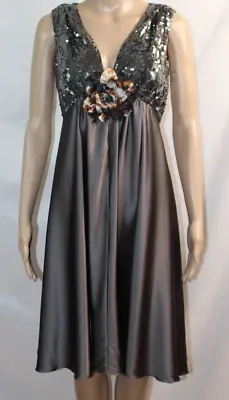 Marc Bouwer Silver Sequin Glamit Dress Sleeveless Silk Removable Pin NWT 4 • $55.29