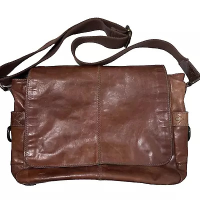 Fossil Leather Messenger Bag Commuter Shoulder Strap Distressed Brown  Vintage • $57.40