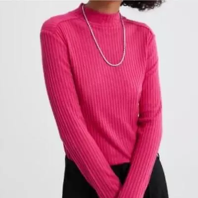 Zara L Hot Pink Ribbed High Neck Top Small • $22