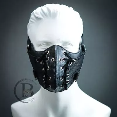 Men Leather Steampunk Halloween Masquerade Mask Cosplay Costume Lace Up Black • $23.95