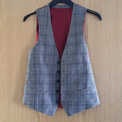 Moss Bros Mens Waistcoat Size 36 Grey Tartan Style Check Wool Top • $23.33