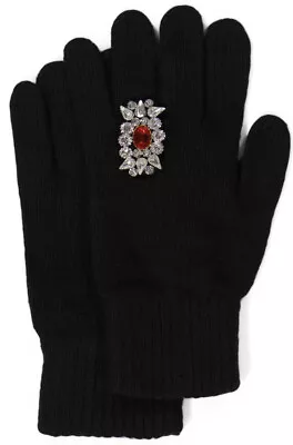 StilEstro Gloves Mittens JEWEL RING Wool Cashmere Black/ Red Made In Italy 💍 • $29