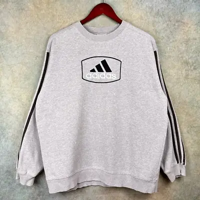 Vintage Adidas Crewneck Sweatshirt Mens Sz XL Gray Logo 90s Embroidered Pullover • $28