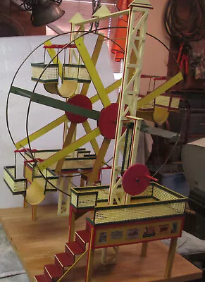 Vintage Wood Structured Ferris Wheel With Four Padded Cars Hand Crank • $338.72