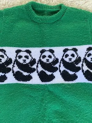 Vtg Panda Sweater Green Knit Acrylic Sz XS/S Crew Neck NICE! • £19.28