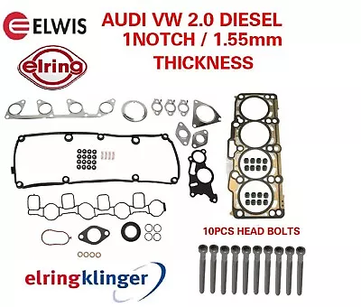 OE Cylinder Head Gasket Set With Bolts VW Diesel 2.0 1 NOTCH CJAA 2.0L TDI • $184