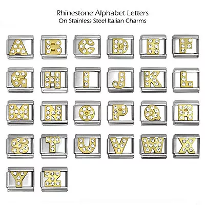 Italian Charms Letters Rhinestone Alphabet 9mm Stainless Steel Bracelet Charm • $5.95