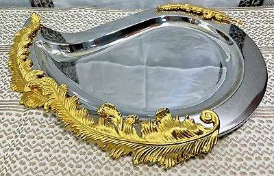 L'OBJET LAMINA Platter Tray Stainless Steel & 24K Gold Leaves Teardrop Shape • $80